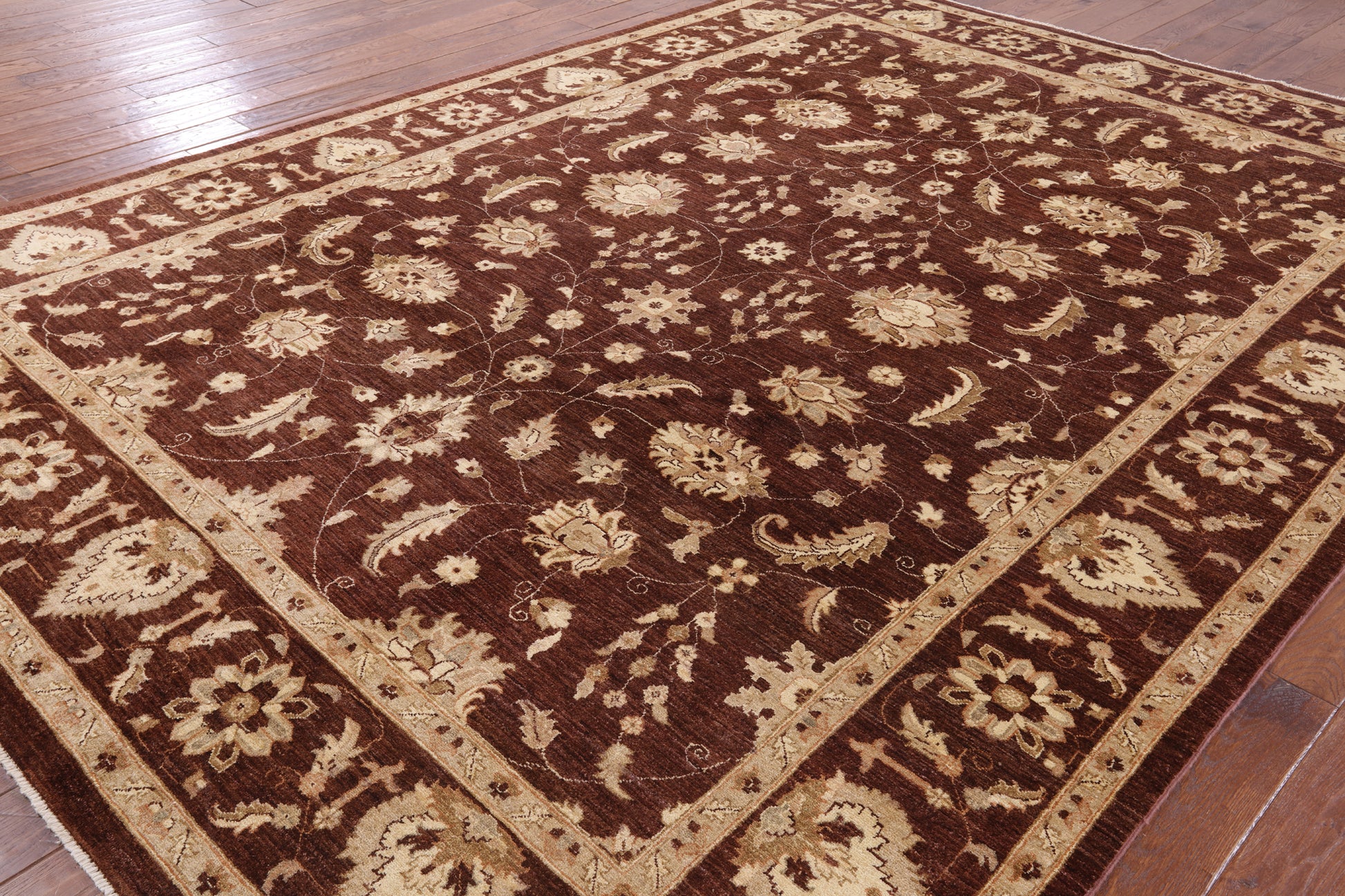 Brown Peshawar Hand Knotted Wool Rug - 8' 9" X 11' 10" - Golden Nile