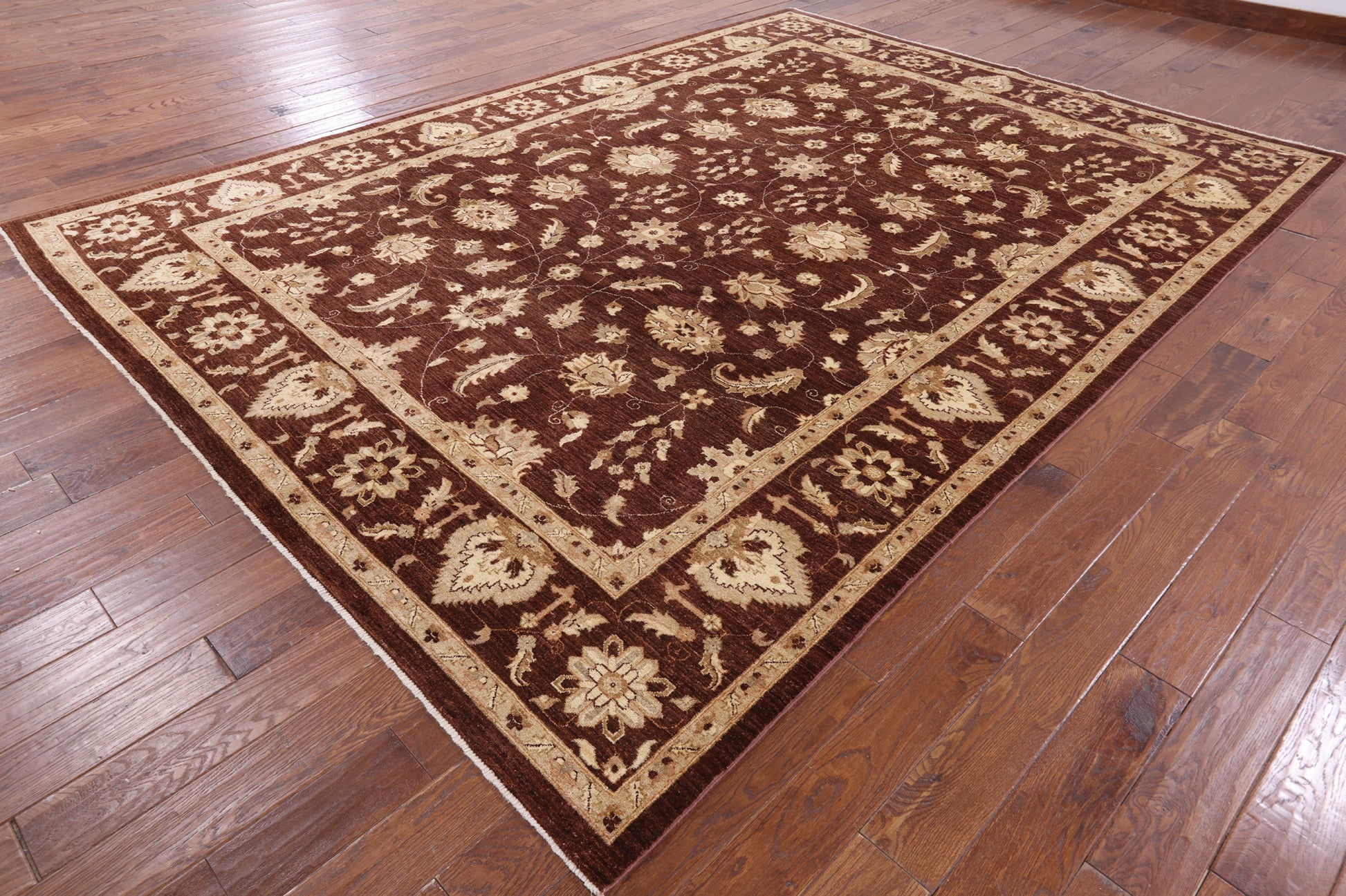 Brown Peshawar Hand Knotted Wool Rug - 8' 9" X 11' 10" - Golden Nile