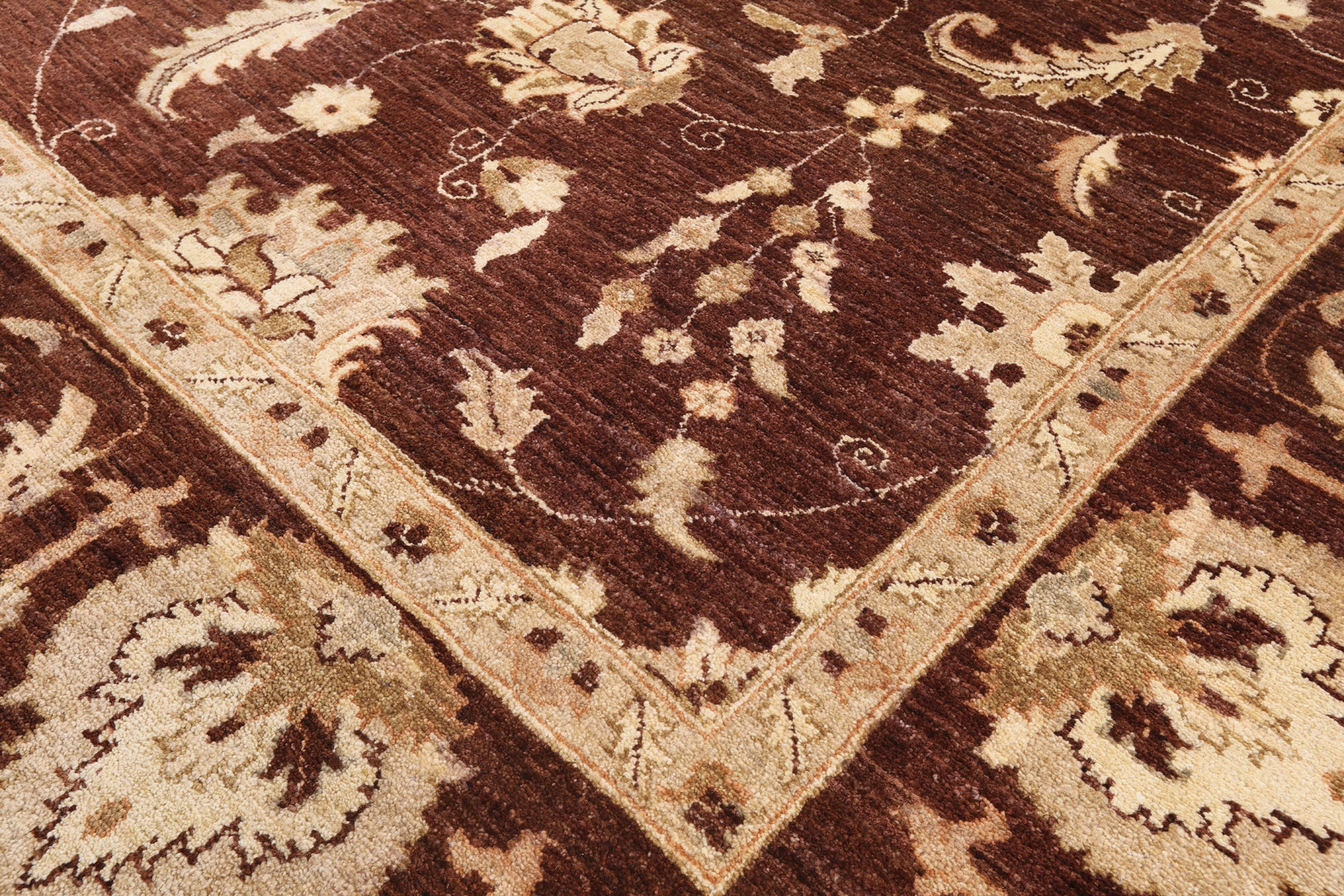 Brown Peshawar Hand Knotted Wool Rug - 8' 9" X 11' 10" - Golden Nile