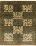 Green Chobi Peshawar Handmade Area Rug - 6' 4" X 7' 8" - Golden Nile