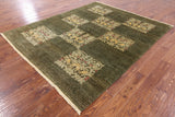 Green Chobi Peshawar Handmade Area Rug - 6' 4" X 7' 8" - Golden Nile