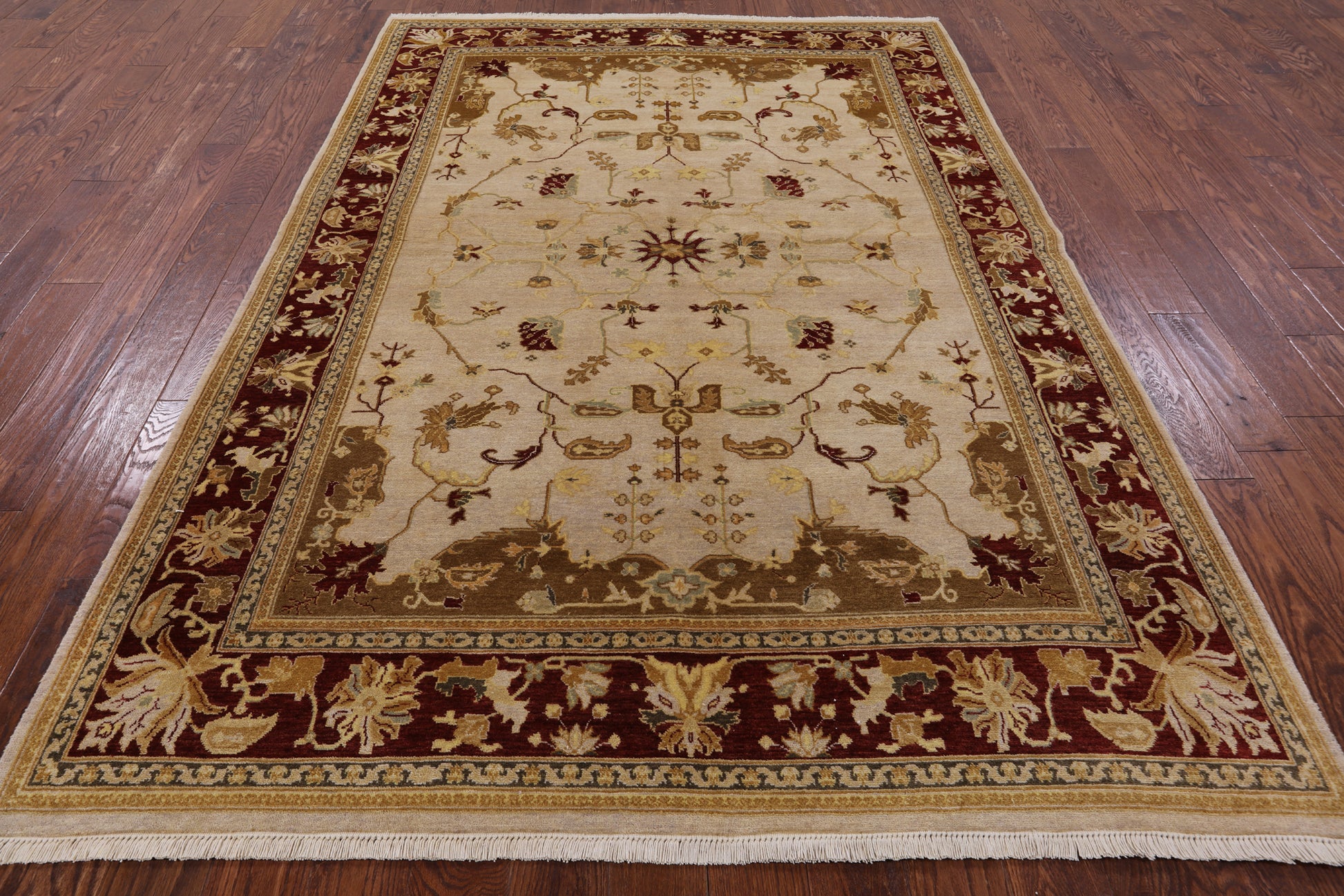 Ivory Peshawar Hand Knotted Wool Rug - 6' 3" X 9' 1" - Golden Nile