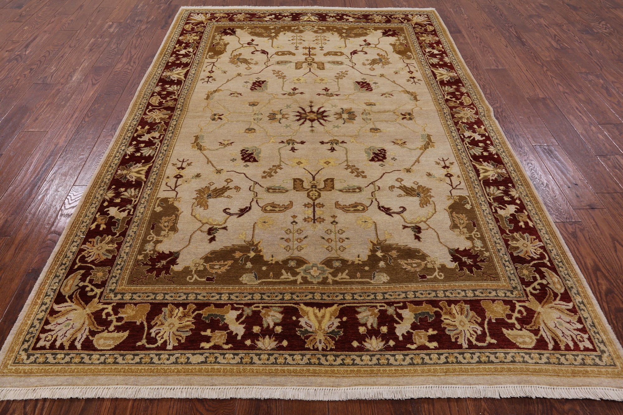 Ivory Peshawar Hand Knotted Wool Rug - 6' 3" X 9' 1" - Golden Nile