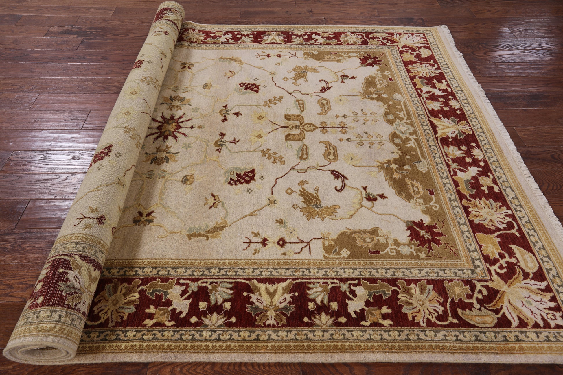Ivory Peshawar Hand Knotted Wool Rug - 6' 3" X 9' 1" - Golden Nile