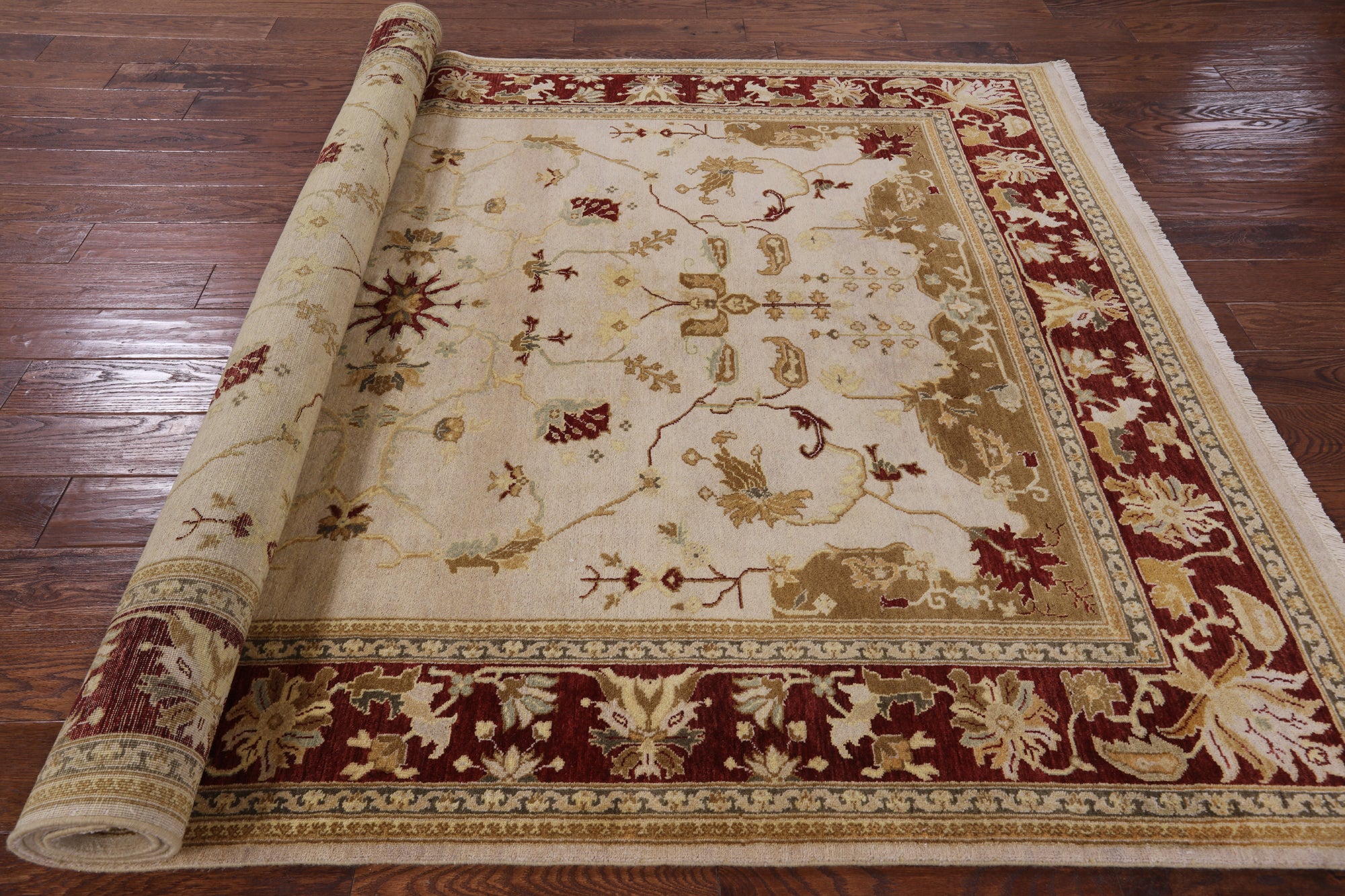 Ivory Peshawar Hand Knotted Wool Rug - 6' 3" X 9' 1" - Golden Nile