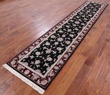 Runner Black Tabriz Wool & Silk Rug 3 X 12 - Golden Nile