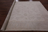 Ivory Antiqued Peshawar Hand Knotted Wool Rug - 8' 2" X 9' 7" - Golden Nile