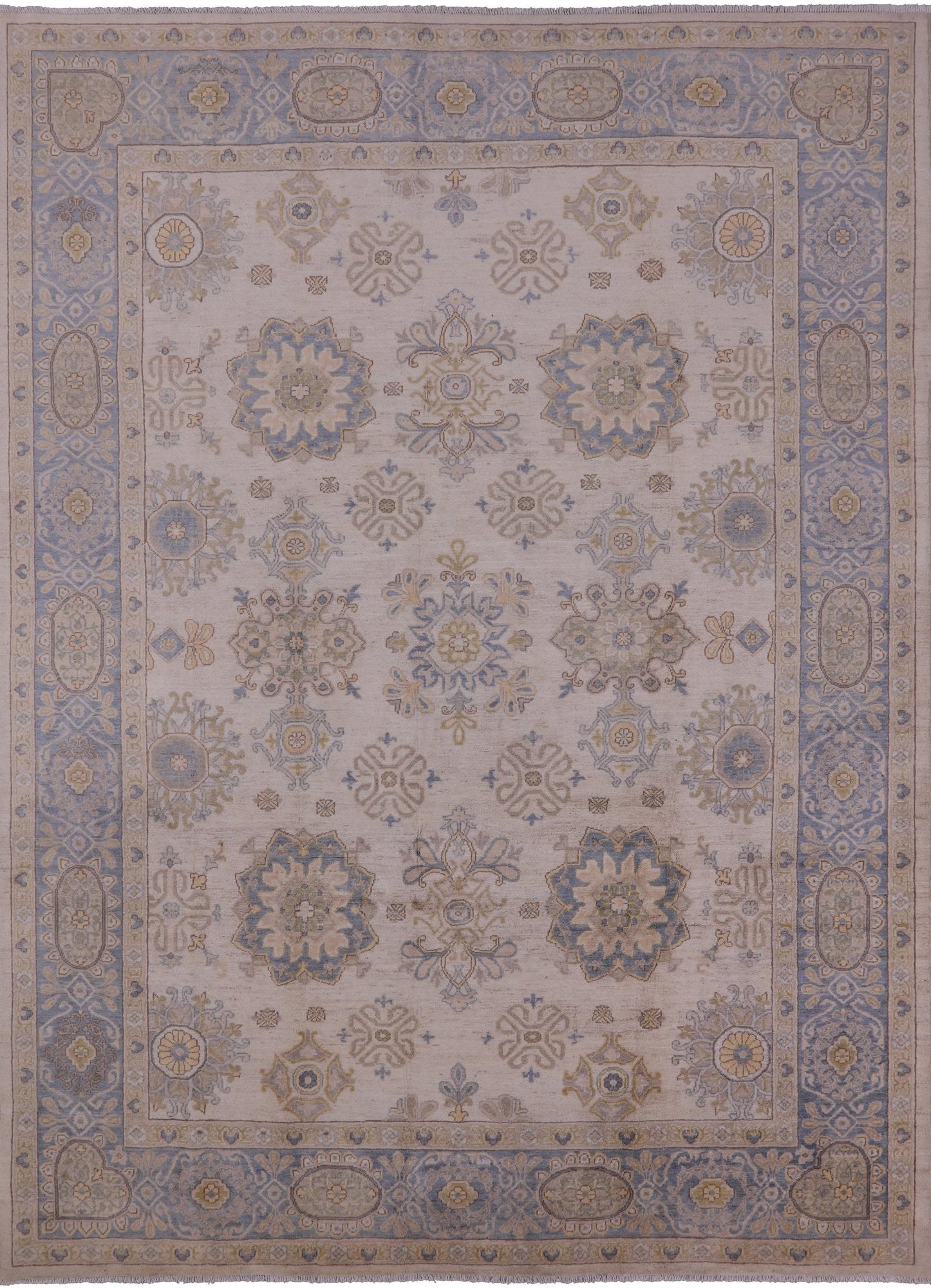 Ivory Peshawar Hand Knotted Wool Rug - 7' 10" X 10' 6" - Golden Nile