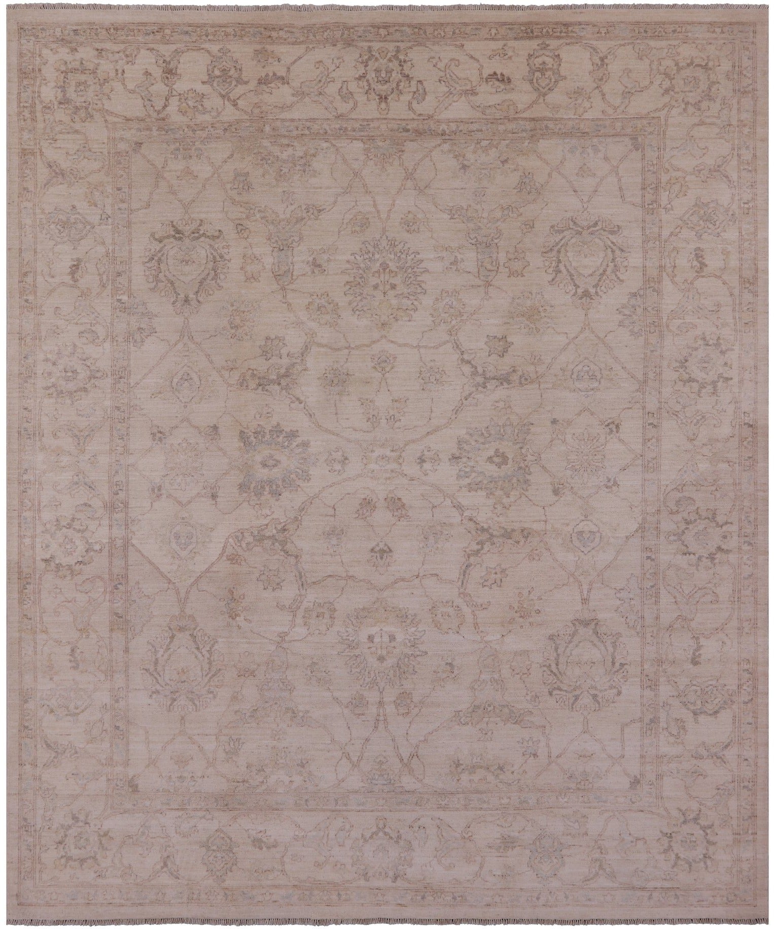 Ivory Peshawar Hand Knotted Wool Rug - 8' 0" X 9' 9" - Golden Nile