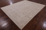 Ivory Peshawar Hand Knotted Wool Rug - 8' 0" X 9' 9" - Golden Nile