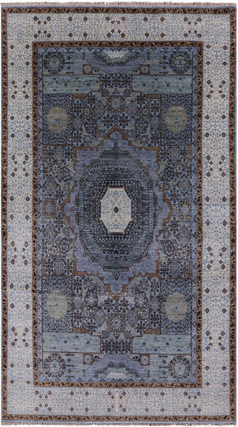 Geometric Persian Mamluk Hand Knotted Wool Rug - 6' 1" X 10' 9'' - Golden Nile