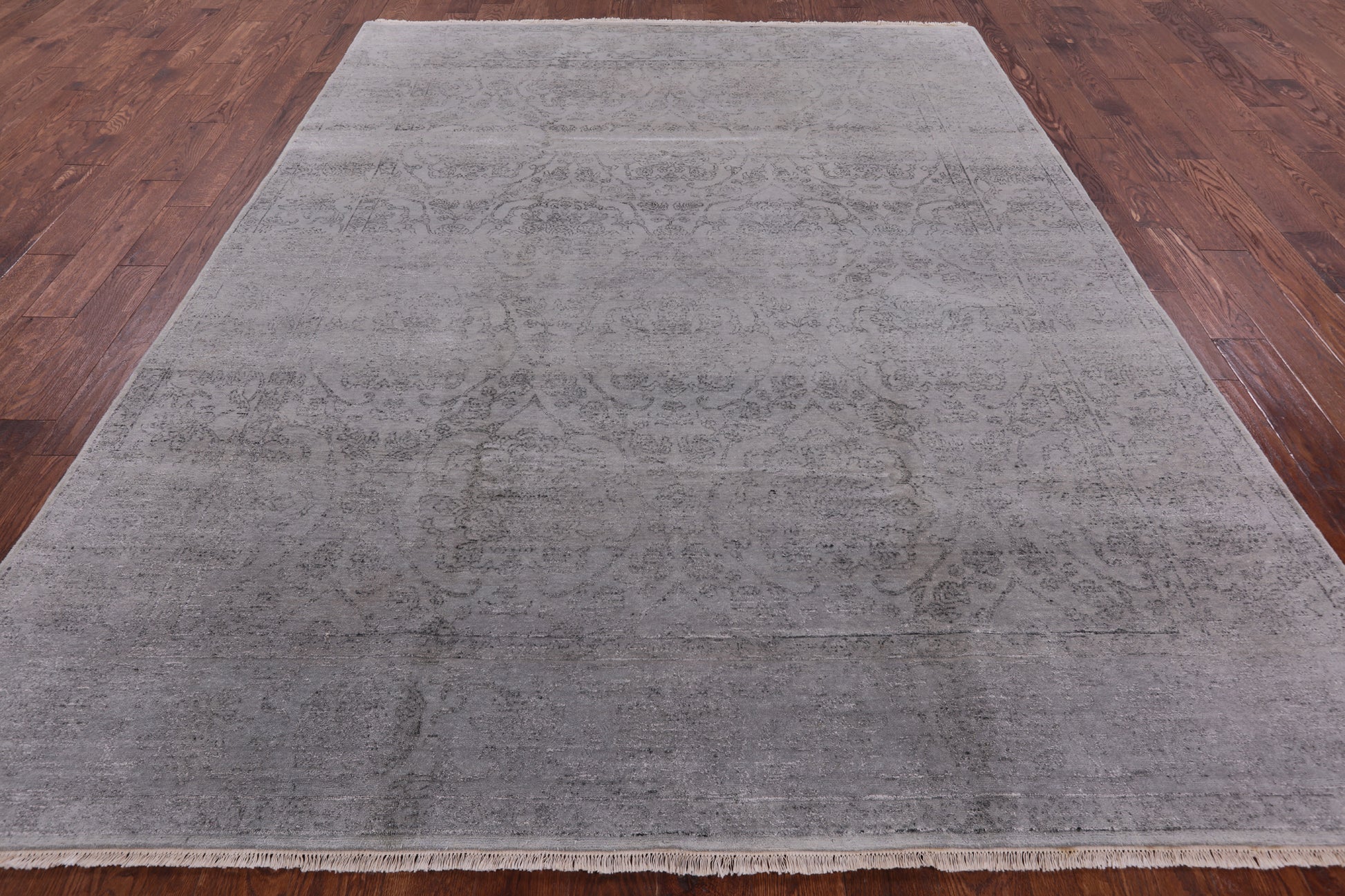 Grey Contemporary Handmade Wool & Silk Rug - 7' 10" X 10' 0" - Golden Nile