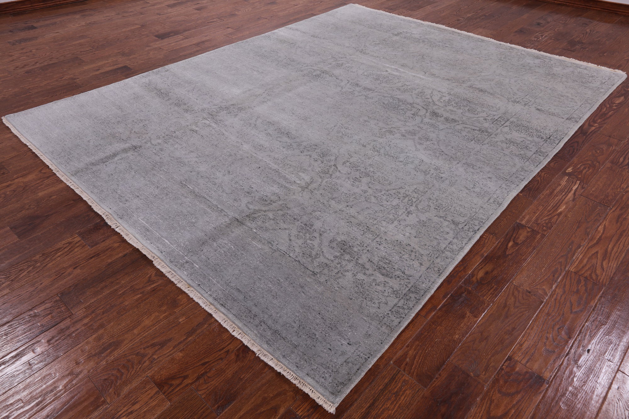 Grey Contemporary Handmade Wool & Silk Rug - 7' 10" X 10' 0" - Golden Nile