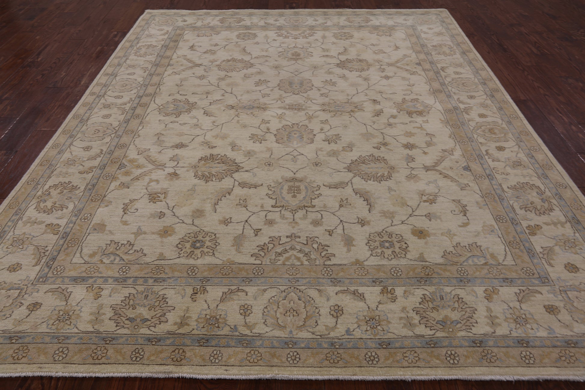 Ivory Peshawar Hand Knotted Rug - 8' 1" X 9' 10" - Golden Nile