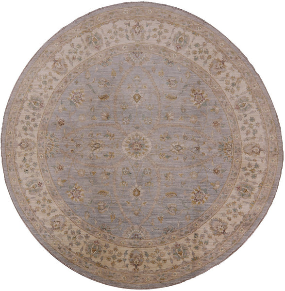 8' Round Peshawar Oriental Hand Knotted Area Rug - Golden Nile