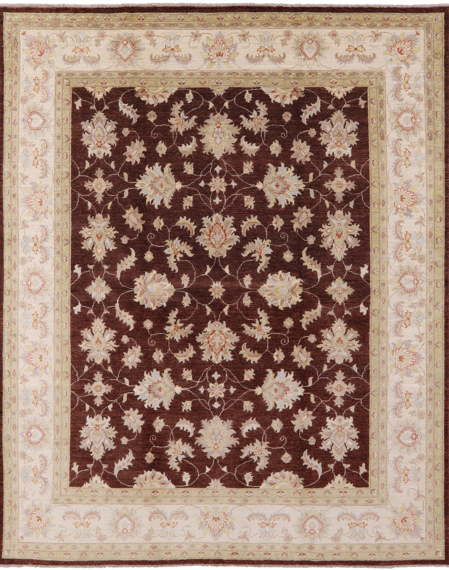 Brown Peshawar Handmade Wool Rug - 8' 0" X 9' 9" - Golden Nile
