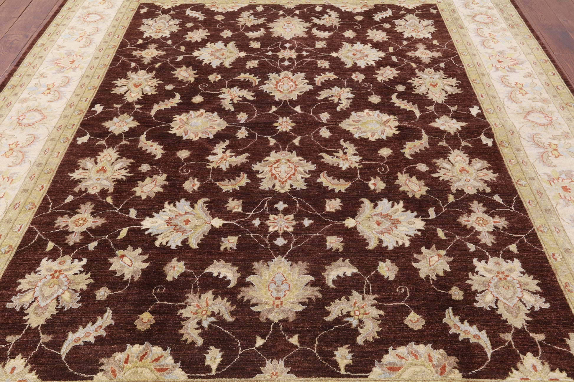 Brown Peshawar Handmade Wool Rug - 8' 0" X 9' 9" - Golden Nile