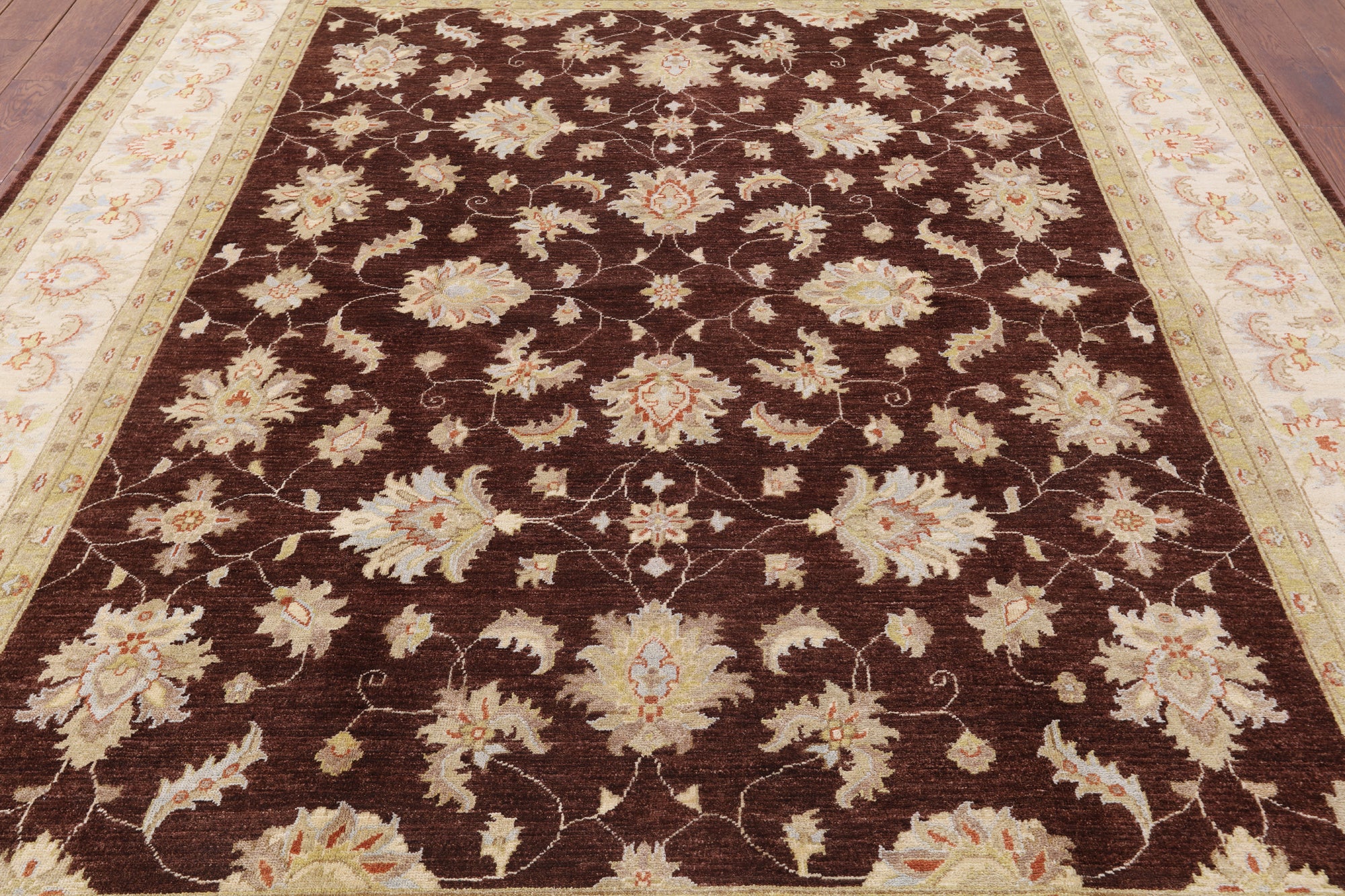 Brown Peshawar Handmade Wool Rug - 8' 0" X 9' 9" - Golden Nile