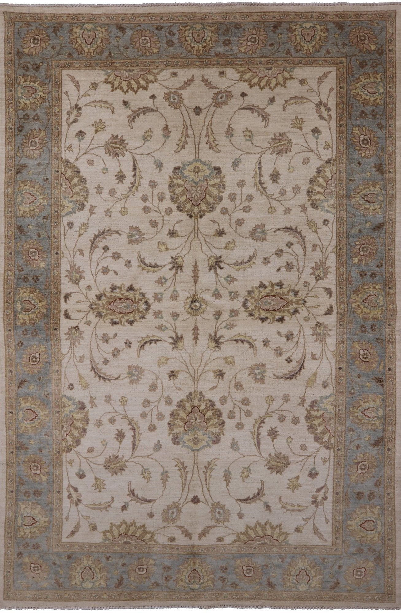 Ivory Peshawar Hand Knotted Wool Area Rug - 6' 2" X 9' 2" - Golden Nile