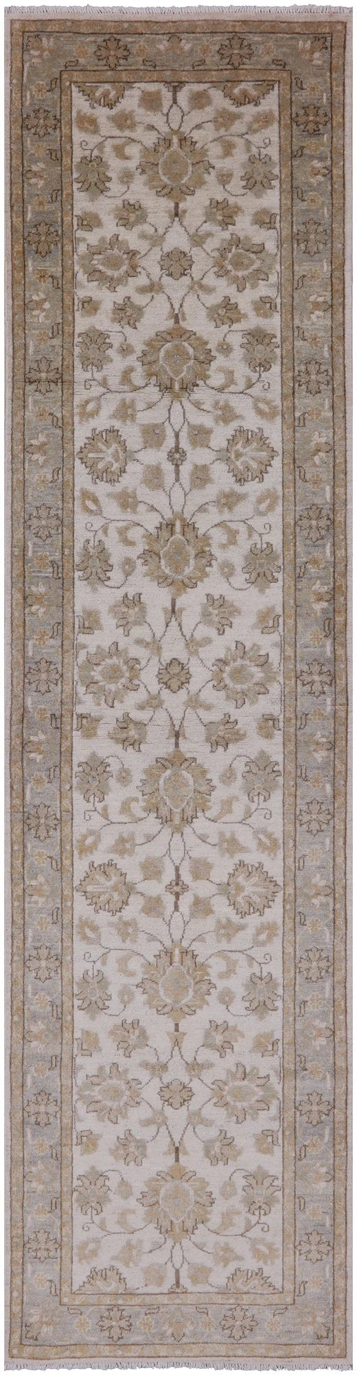 Ivory Chobi Peshawar Handmade Runner - 2' 7" X 9' 9" - Golden Nile