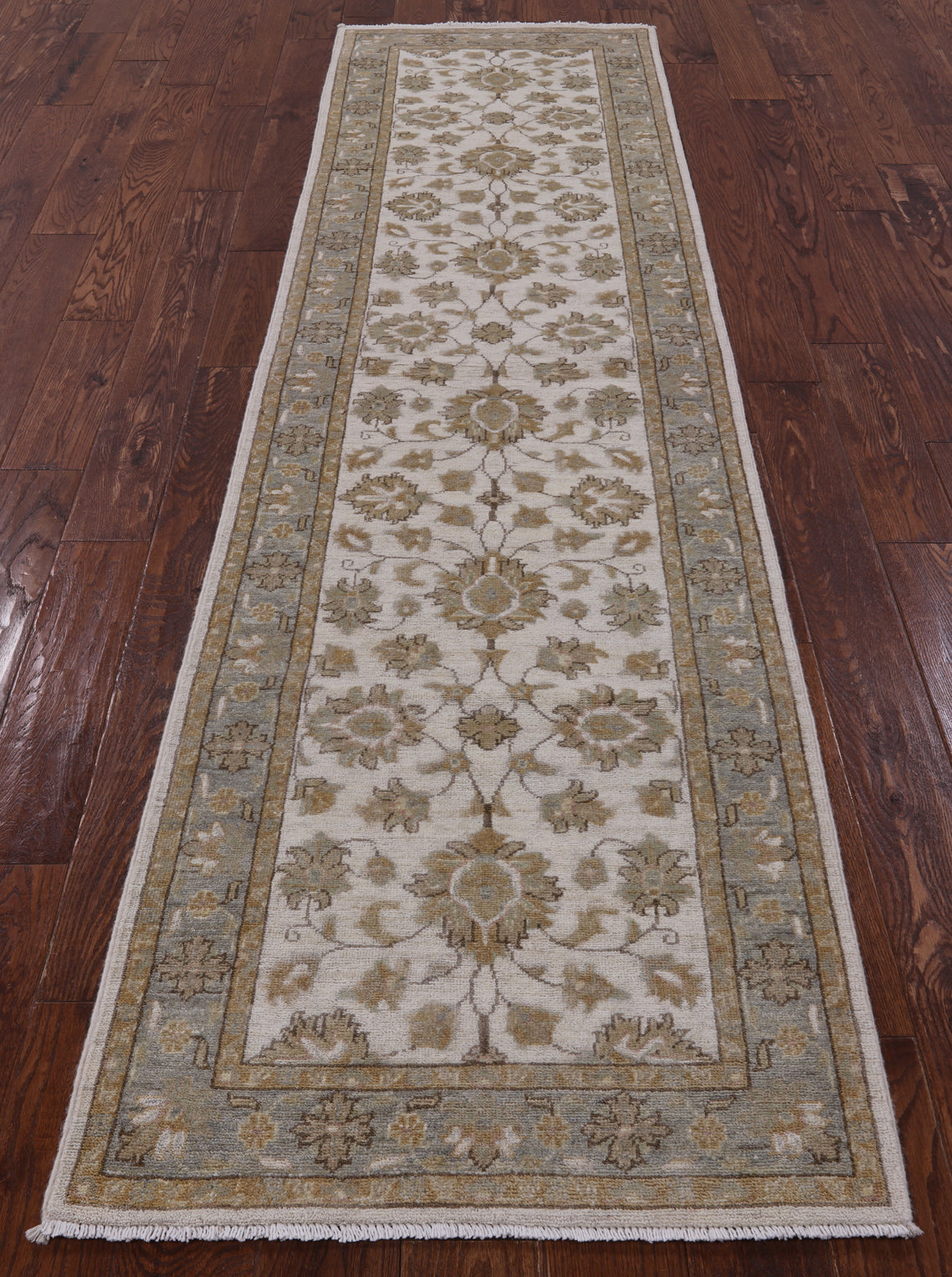 Ivory Chobi Peshawar Handmade Runner - 2' 7" X 9' 9" - Golden Nile