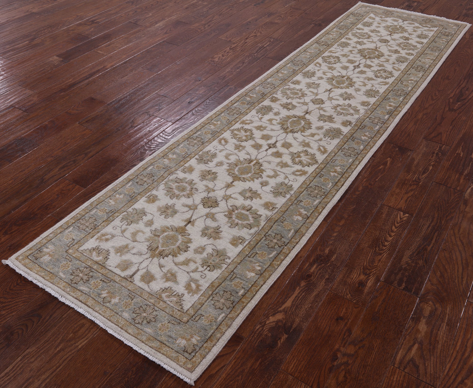 Ivory Chobi Peshawar Handmade Runner - 2' 7" X 9' 9" - Golden Nile