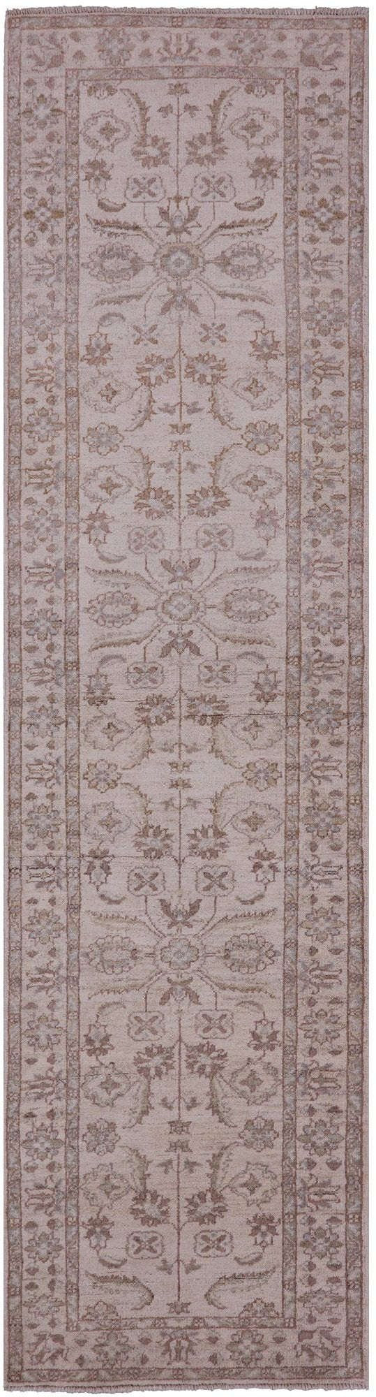 Ivory Peshawar Hand Knotted Wool Runner Rug - 2' 7" X 9' 9" - Golden Nile