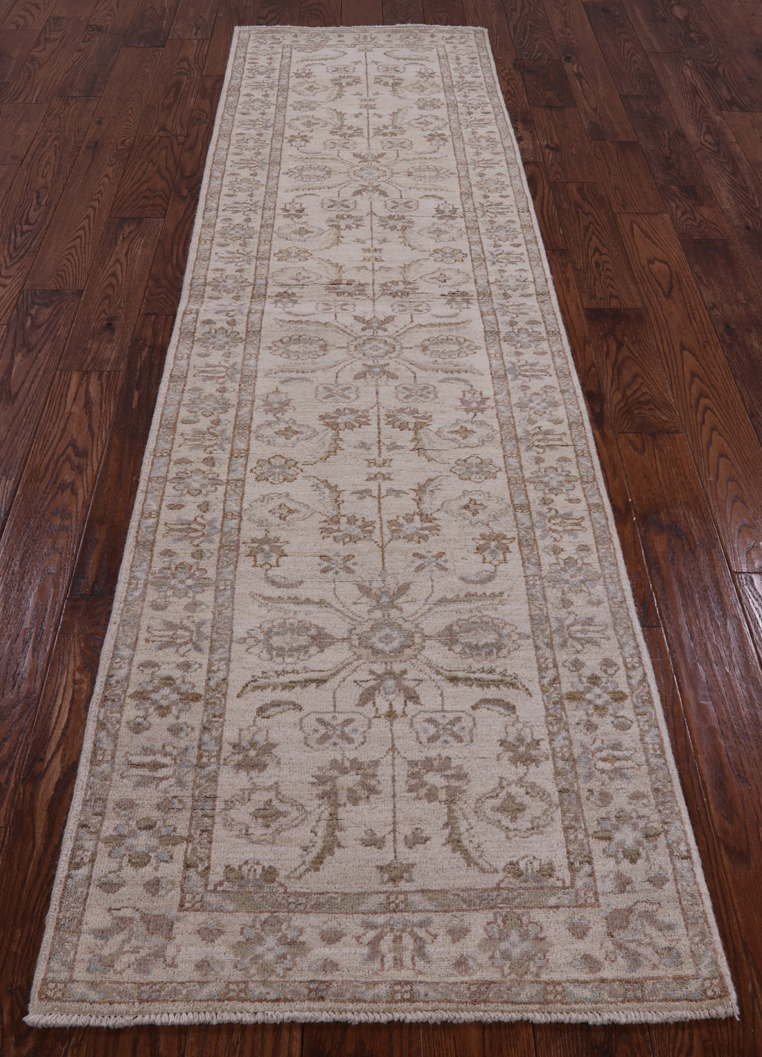 Ivory Peshawar Hand Knotted Wool Runner Rug - 2' 7" X 9' 9" - Golden Nile