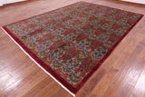 Red William Morris Hand Knotted Wool Rug - 9' 0" X 12' 0" - Golden Nile