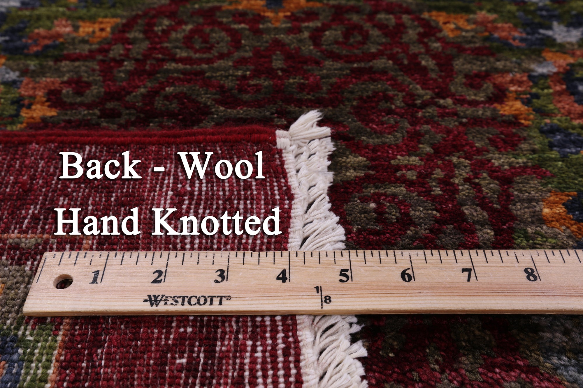 Red William Morris Hand Knotted Wool Rug - 9' 0" X 12' 0" - Golden Nile