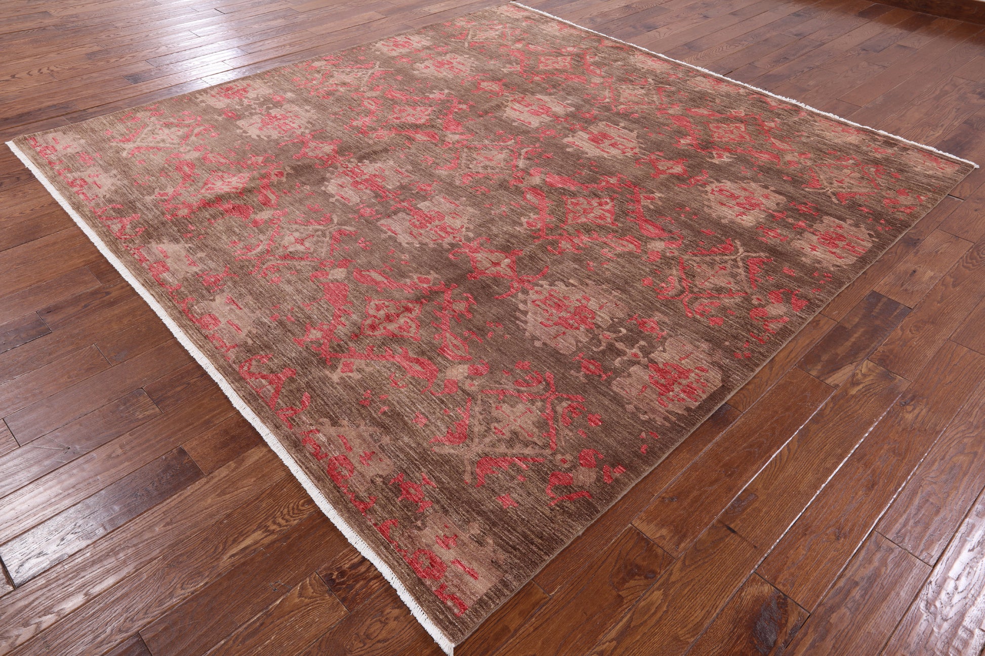 Square William Morris Handmade Wool Area Rug - 9' 2" X 9' 3" - Golden Nile