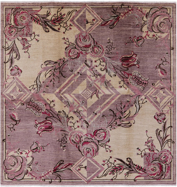 Square William Morris Handmade Wool Area Rug - 8' 3" X 8' 3" - Golden Nile