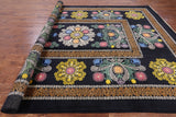 Black William Morris Hand Knotted Wool Area Rug - 9' 1" X 12' 4" - Golden Nile