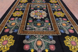 Black William Morris Hand Knotted Wool Area Rug - 9' 1" X 12' 4" - Golden Nile