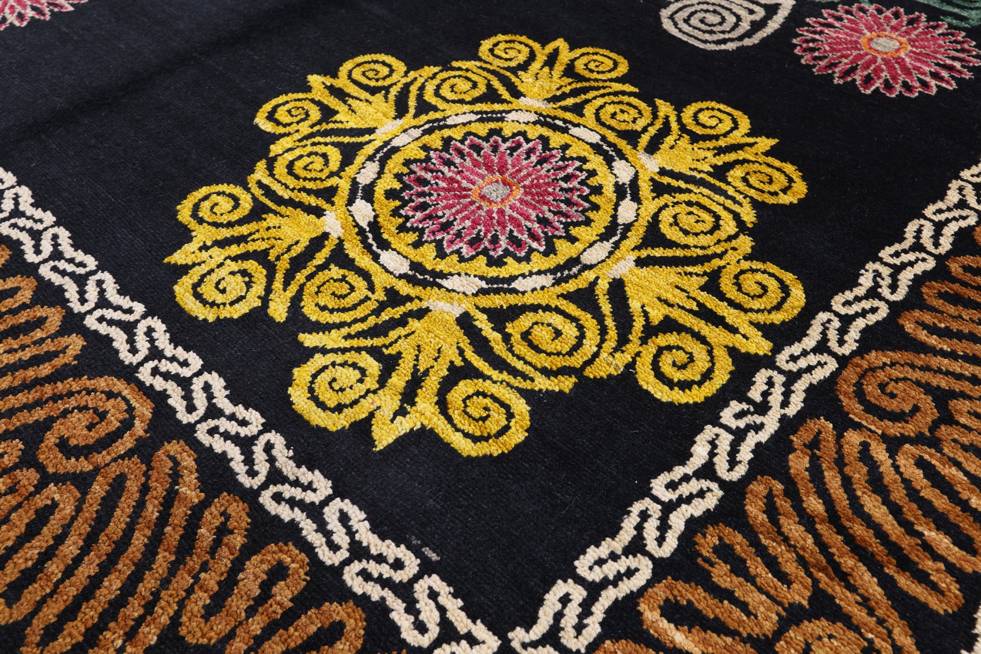 Black William Morris Hand Knotted Wool Area Rug - 9' 1" X 12' 4" - Golden Nile