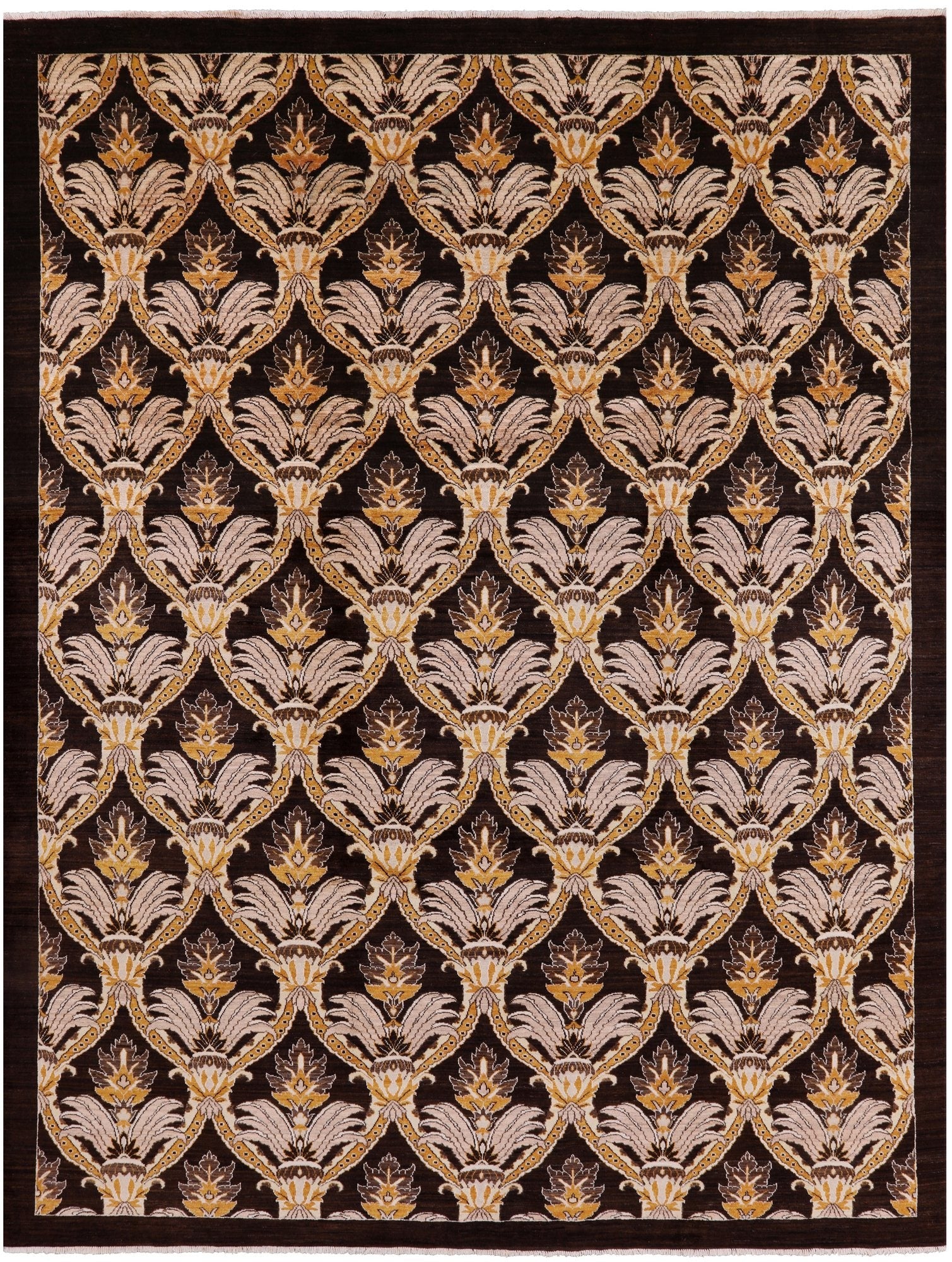 Brown William Morris Hand Knotted Wool Rug - 8' 10" X 11' 6" - Golden Nile