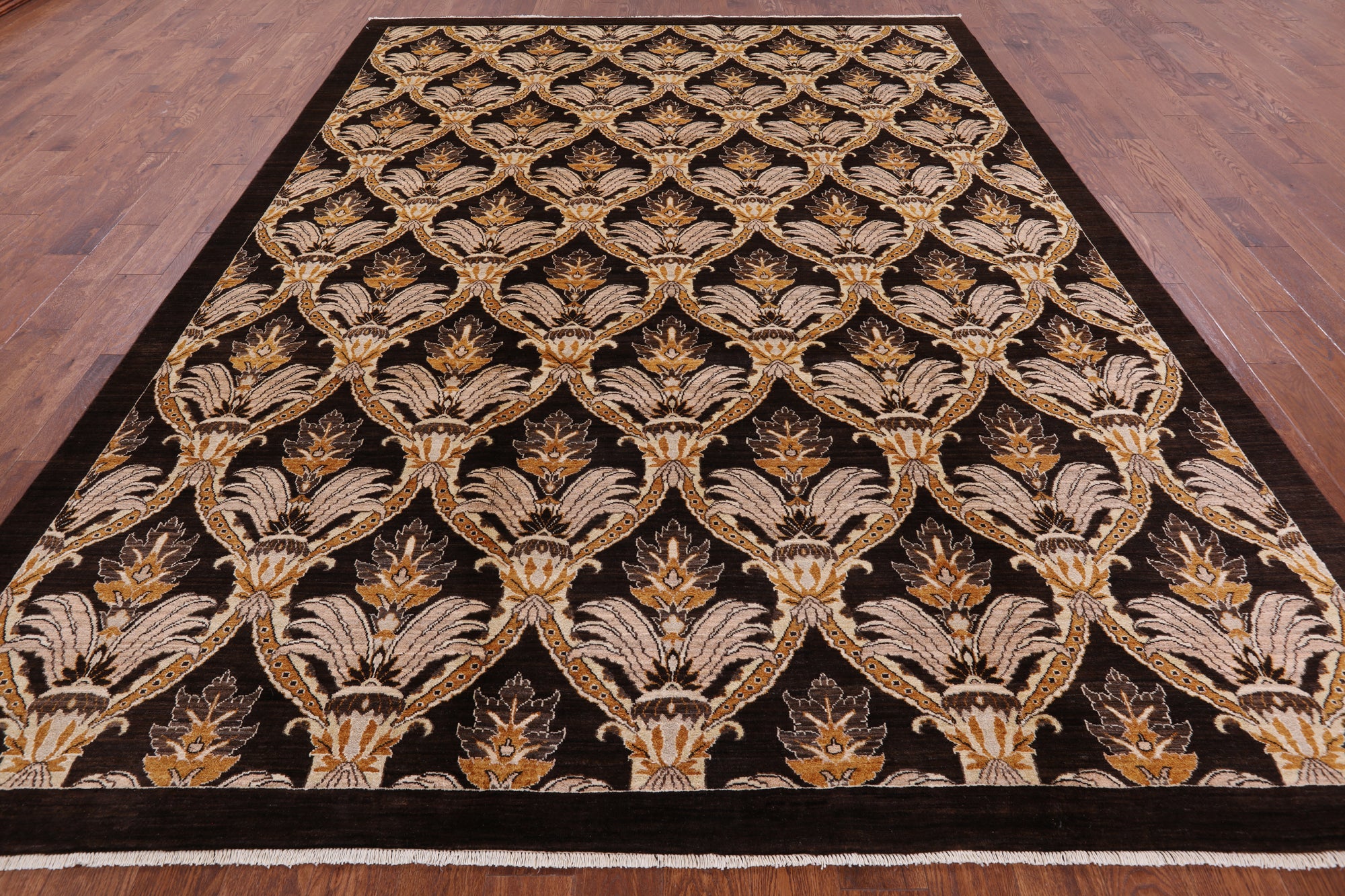 Brown William Morris Hand Knotted Wool Rug - 8' 10" X 11' 6" - Golden Nile