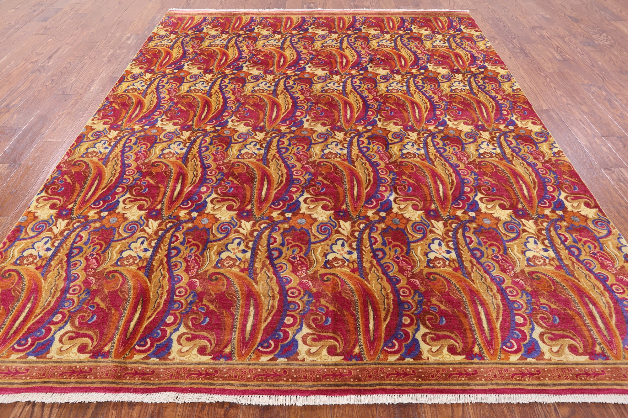 William Morris Hand Knotted Wool Rug - 7' 10" X 9' 7" - Golden Nile