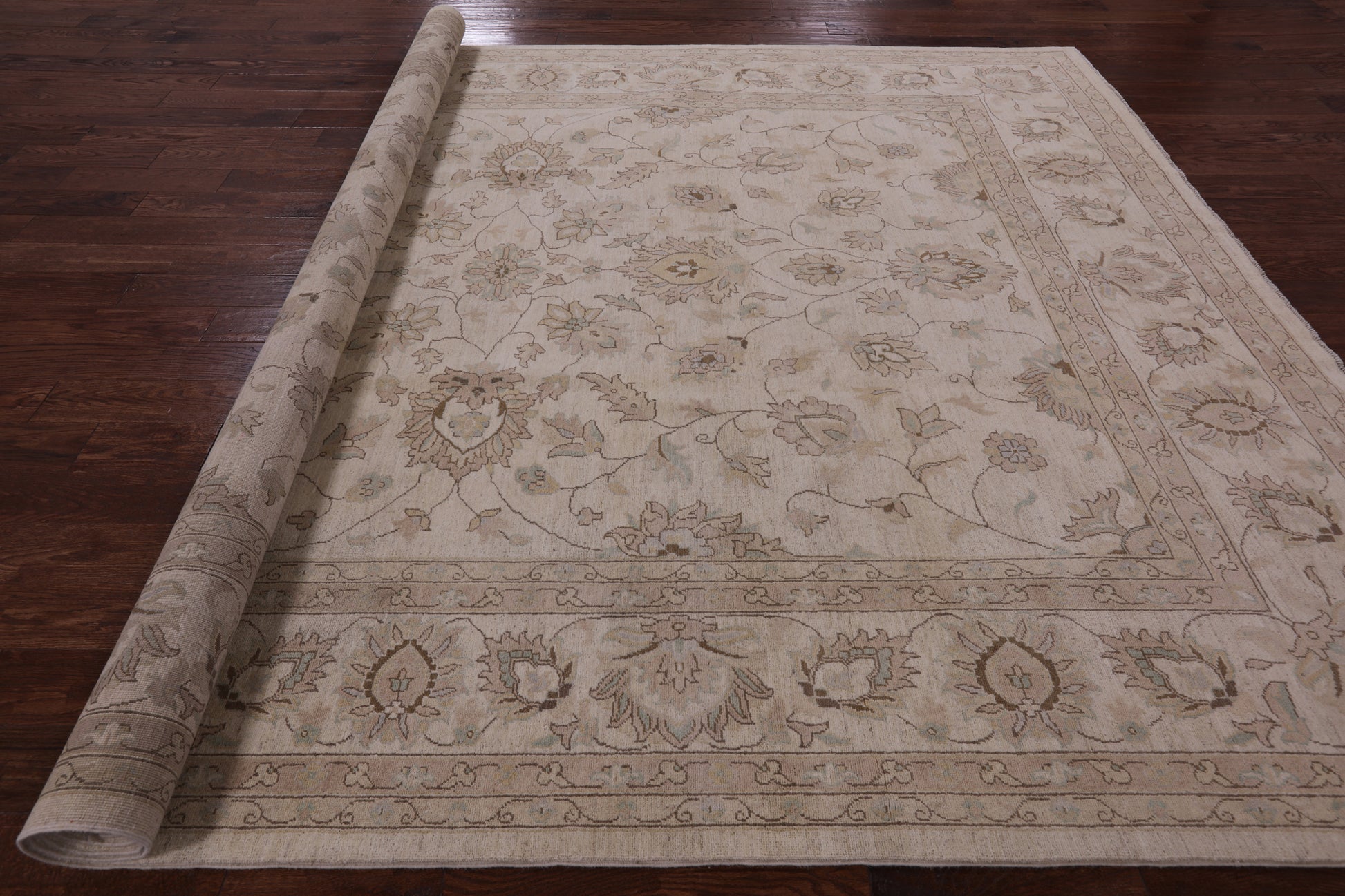 Ivory Peshawar Handmade Wool Rug - 9' 1" X 12' 0" - Golden Nile