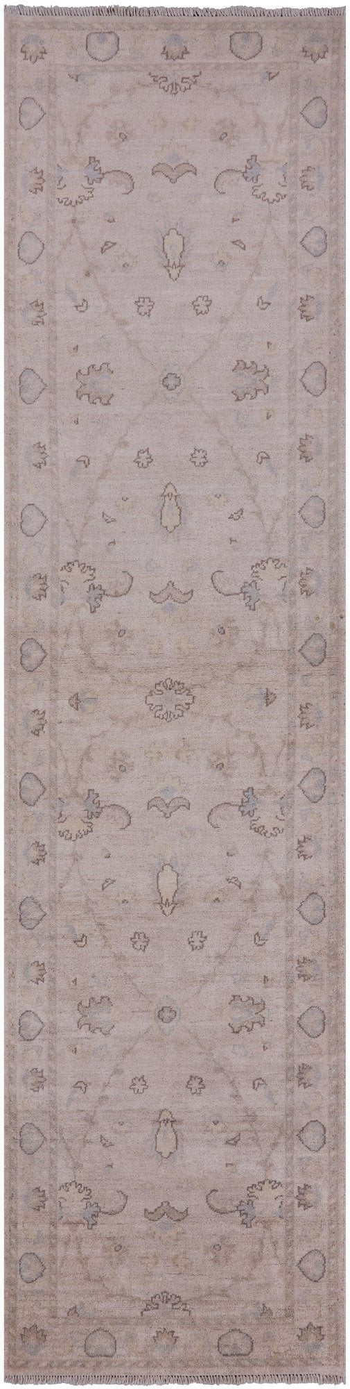 Ivory Peshawar Handmade Wool Runner Rug - 2' 6" X 9' 9" - Golden Nile