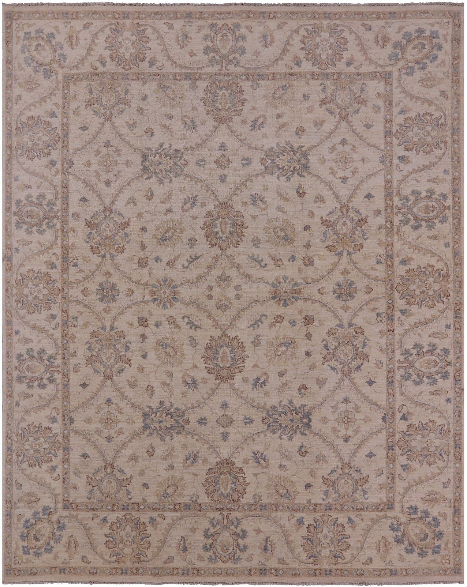 Ivory Turkish Oushak Hand Knotted Wool Area Rug - 8' 2" X 10' 0" - Golden Nile