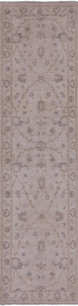 Ivory Peshawar Handmade Wool Runner Rug - 2' 6" X 9' 8" - Golden Nile