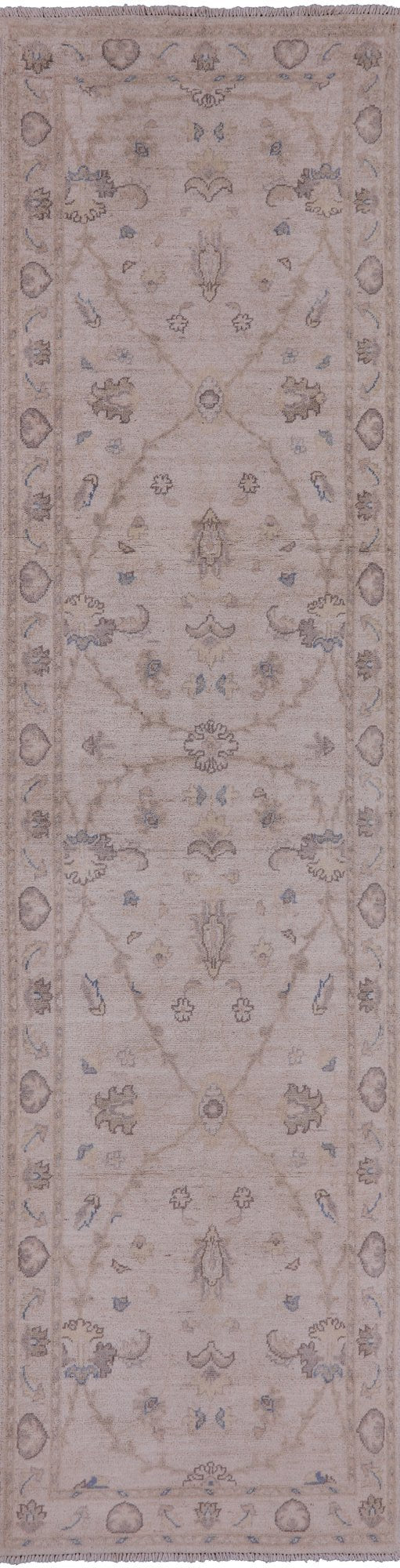 Ivory Peshawar Handmade Wool Runner Rug - 2' 6" X 9' 8" - Golden Nile