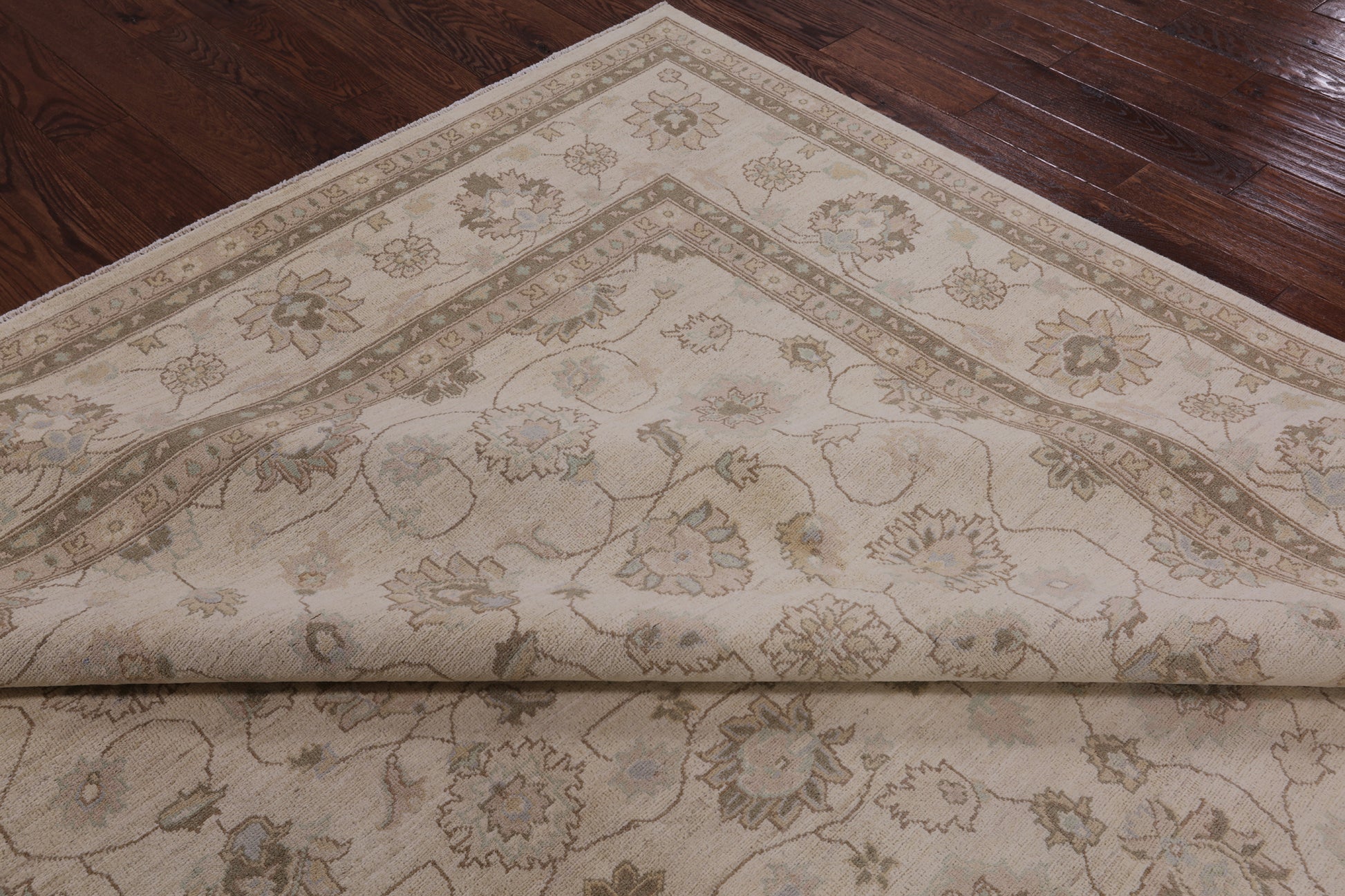 Ivory Turkish Oushak Hand Knotted Wool Area Rug - 9' 2" X 11' 10" - Golden Nile