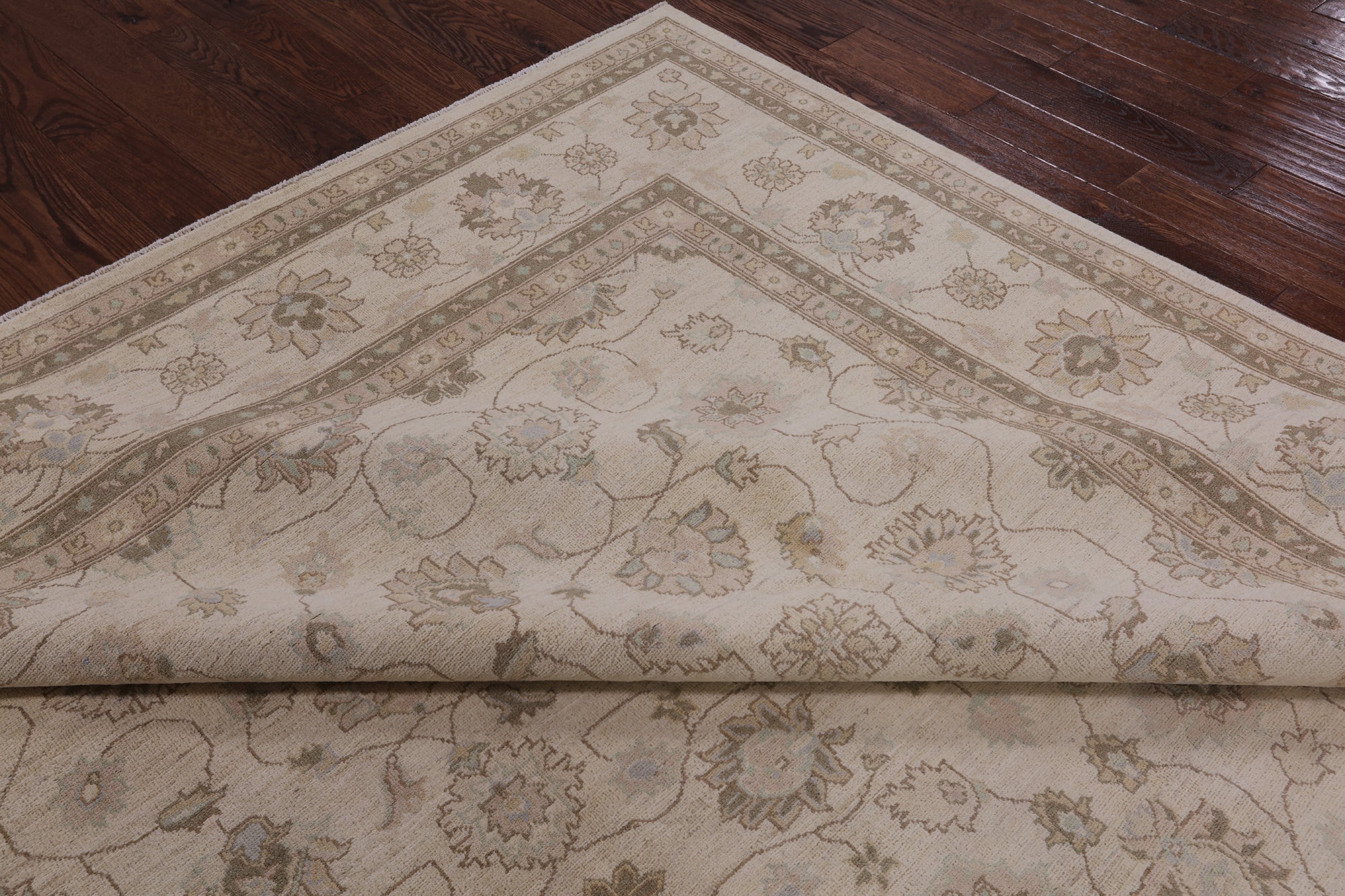 Ivory Turkish Oushak Hand Knotted Wool Area Rug - 9' 2" X 11' 10" - Golden Nile
