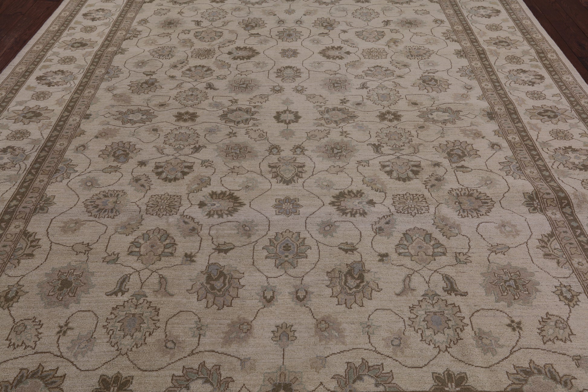 Ivory Turkish Oushak Hand Knotted Wool Area Rug - 9' 2" X 11' 10" - Golden Nile