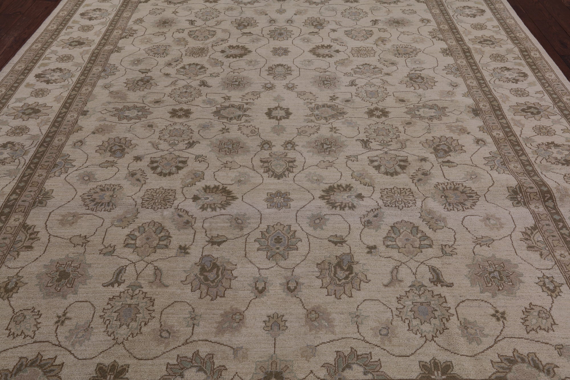 Ivory Turkish Oushak Hand Knotted Wool Area Rug - 9' 2" X 11' 10" - Golden Nile