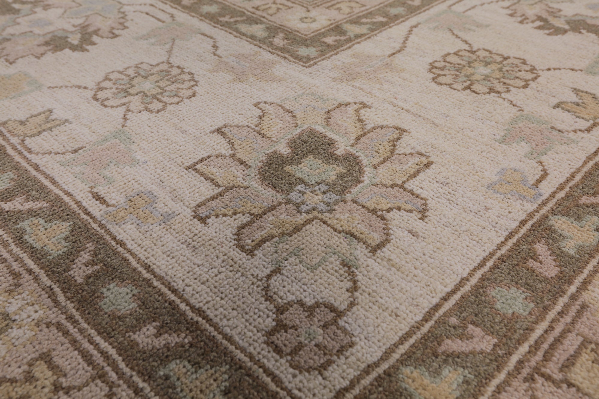 Ivory Turkish Oushak Hand Knotted Wool Area Rug - 9' 2" X 11' 10" - Golden Nile