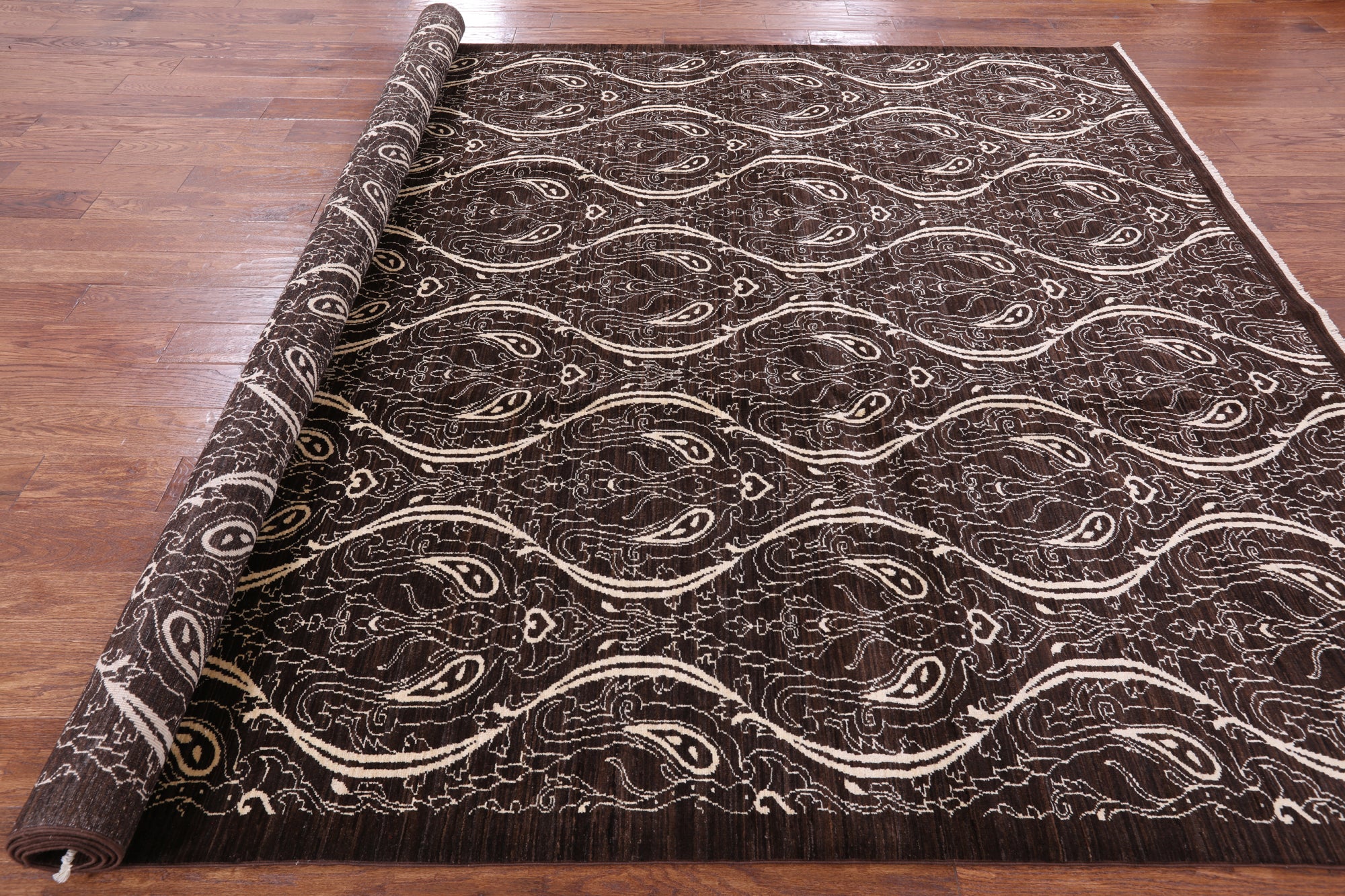 Brown William Morris Hand Knotted Wool Rug - 8' 3" X 11' 5" - Golden Nile