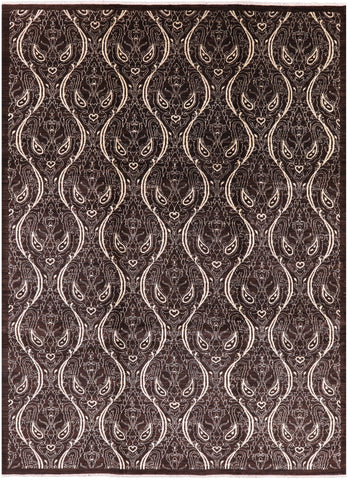Brown William Morris Hand Knotted Wool Rug - 8' 3